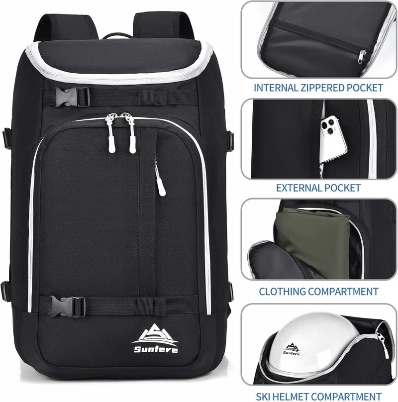 FeedMoo Ski Boot Bag Black Cooler Backpack 50L Waterproof Snowboard Travel Luggage Snow Bags for Youth Men Ski Helmet Goggles Gloves Skiing Gear Accessories - Image 4
